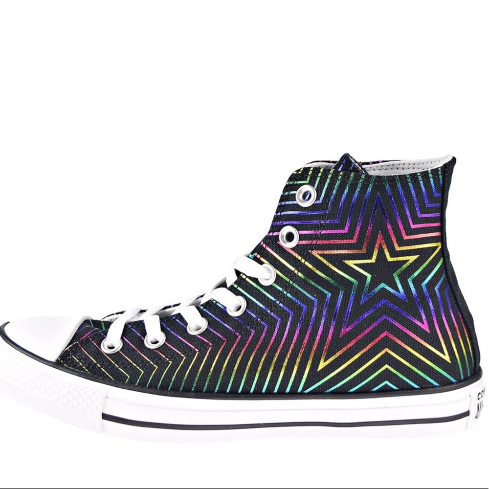 Converse High Top Sneakers Black with Rainbow Star Stripe Pattern